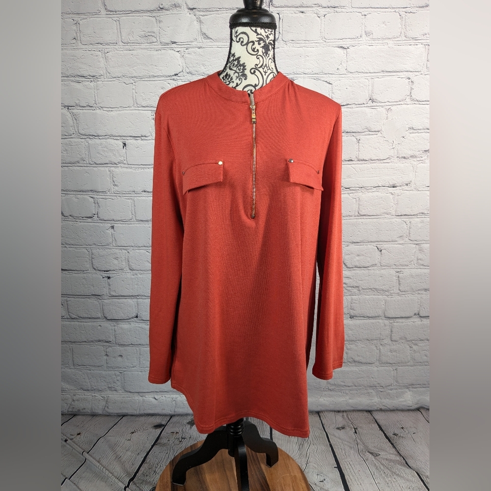 Bulotus women's long tab sleeve 1/2 zip front NWT sz 3xl top faux pockets bb08
